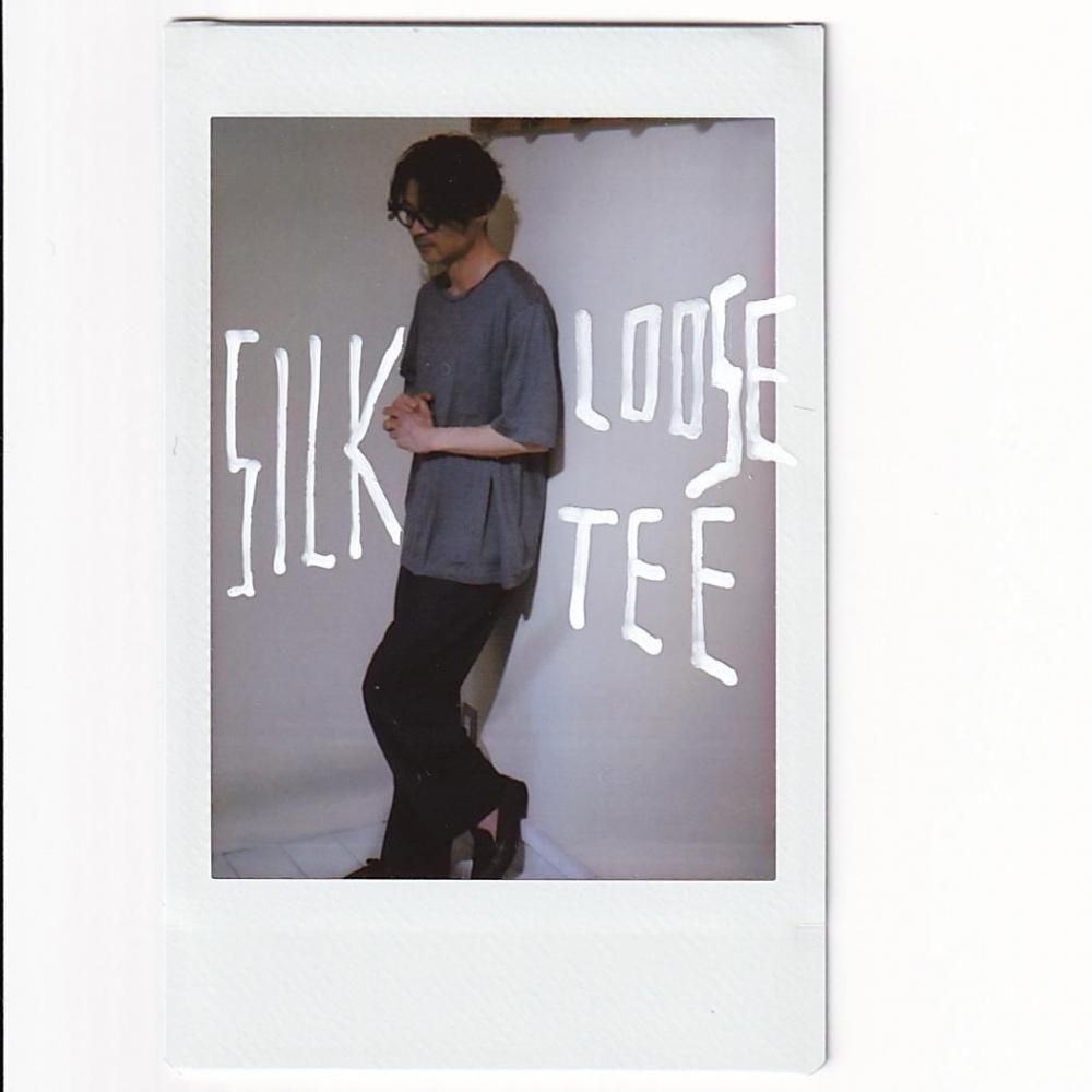 MAATEE&SONS SILK S/SLEEVE LOOSE TEE NAVYWHITE