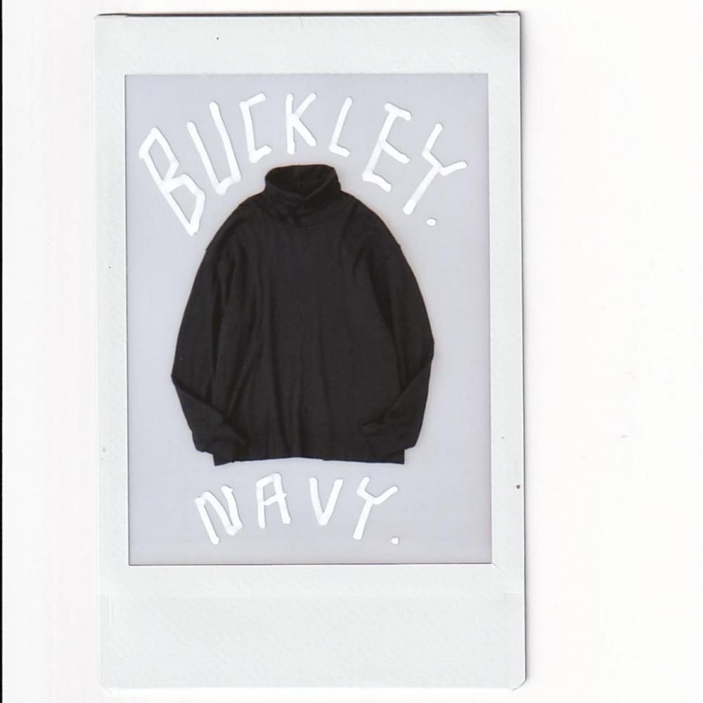 NICENESS BUCKLEY Cotton Cashmere Loose Mock Neck L/S Tee NAVY