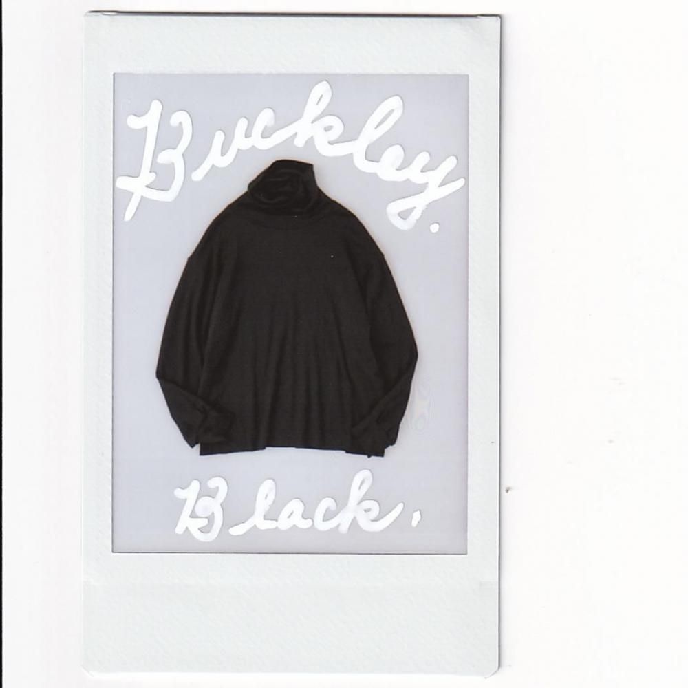 NICENESS BUCKLEY Cotton Cashmere Loose Mock Neck L/S Tee BLACK