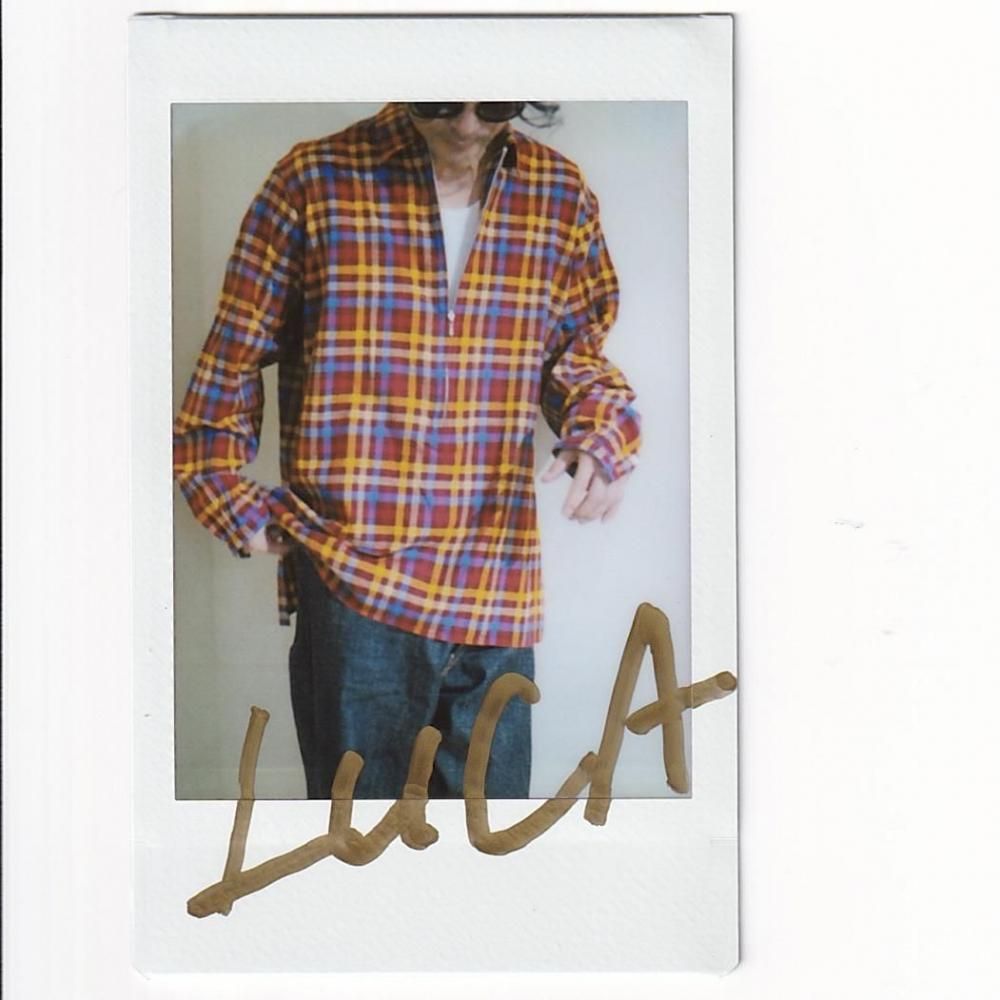 NICENESS LUCA Deadstock Check Long Zip Pullover Shirt ORANGE