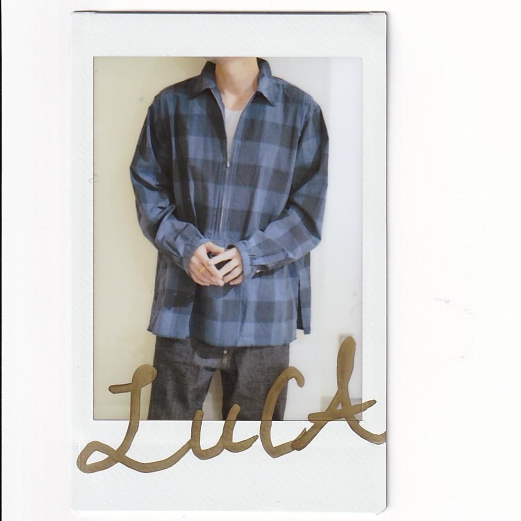 NICENESS LUCA Deadstock Check Long Zip Pullover Shirt NAVY