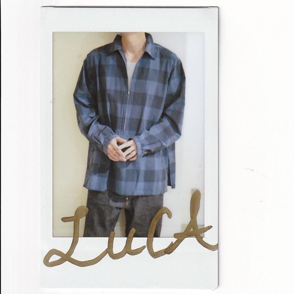 NICENESS LUCA Deadstock Check Long Zip Pullover Shirt NAVY