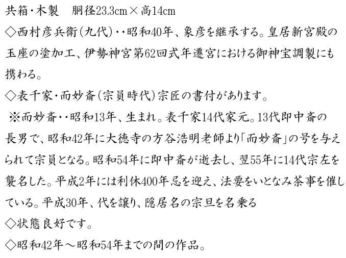 糸目独楽繋喰籠 九代西村彦兵衛（象彦）作 而妙斎（宗員時代）書付 ※食