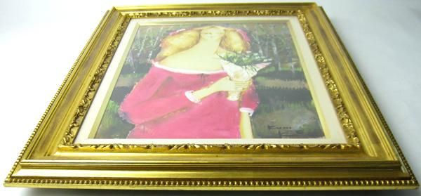 花つみ」額 F6 油彩画 松任谷國子 筆
