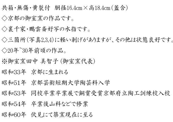 金叩蘭水指 御室窯 ※鵬雲斎好写