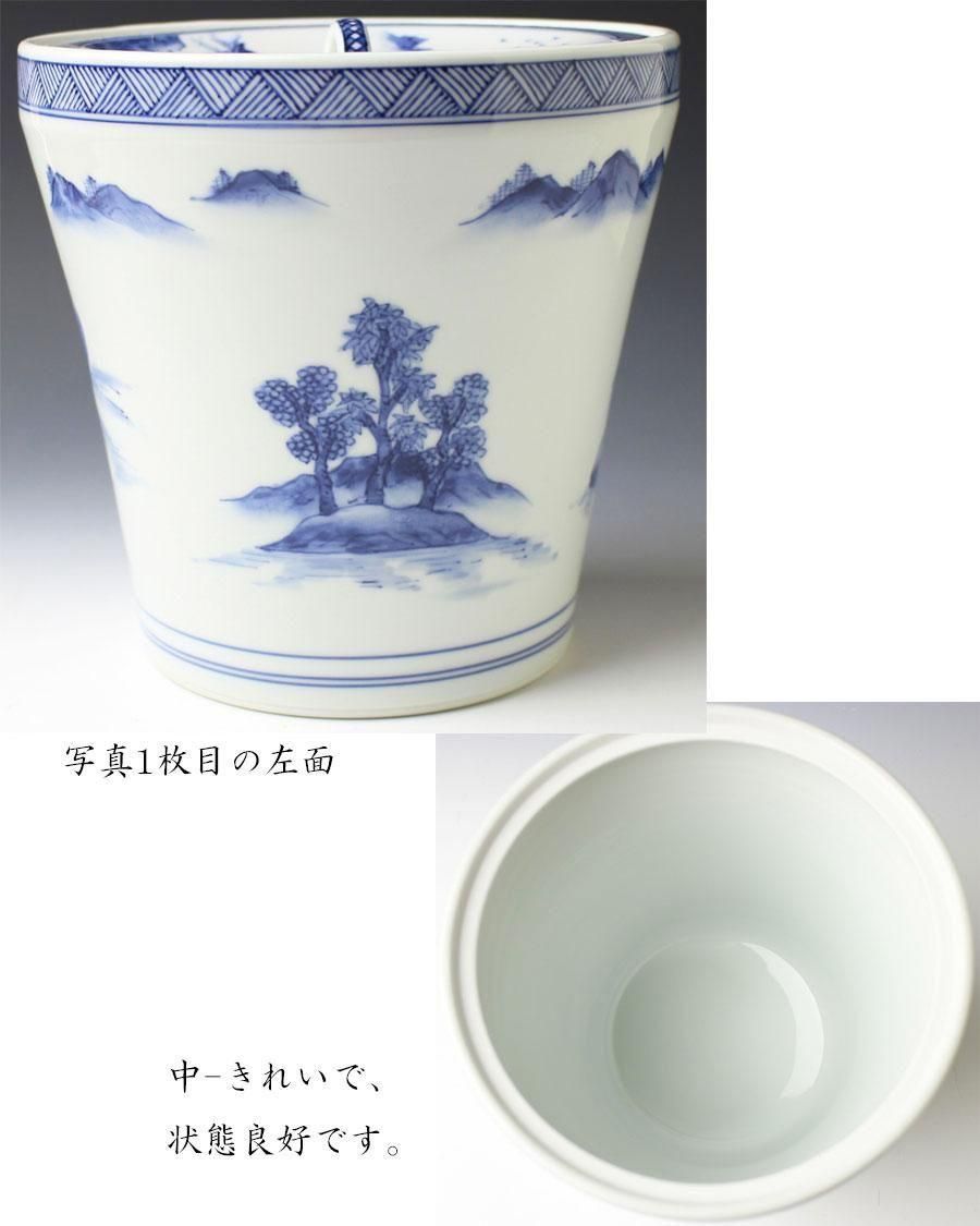 染付山水絵末広形水指 三代 西村徳泉 造