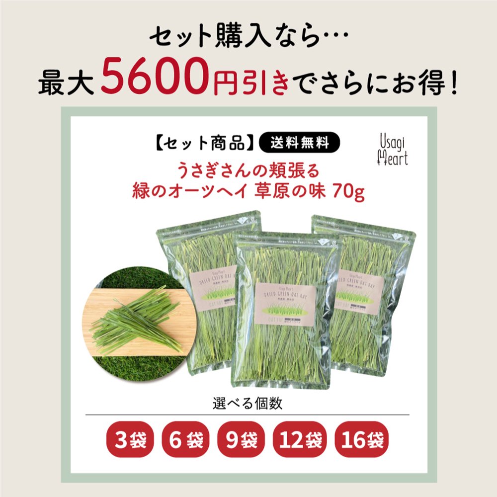 国産 無添加 無農薬の牧草 うさぎさんの緑のオーツヘイ ストレート 70ｇ | うさぎハート