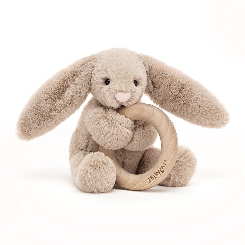 Bashful Beige Bunny Wooden Ring Toy | ジェリーキャット