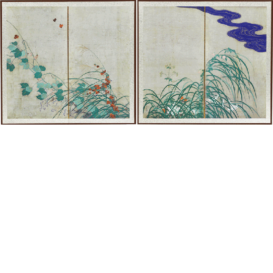 屏風〈重文 夏秋草図屏風〉酒井抱一筆 - 国立歴史民俗博物館 屏風〈重文 夏秋草図屏風〉酒井抱一筆 - 国立歴史民俗博物館