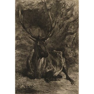  オーギュスト・アンドレ ランソン「雄鹿」19世紀 アンティーク調 銅版画 エッチング 額縁付き
