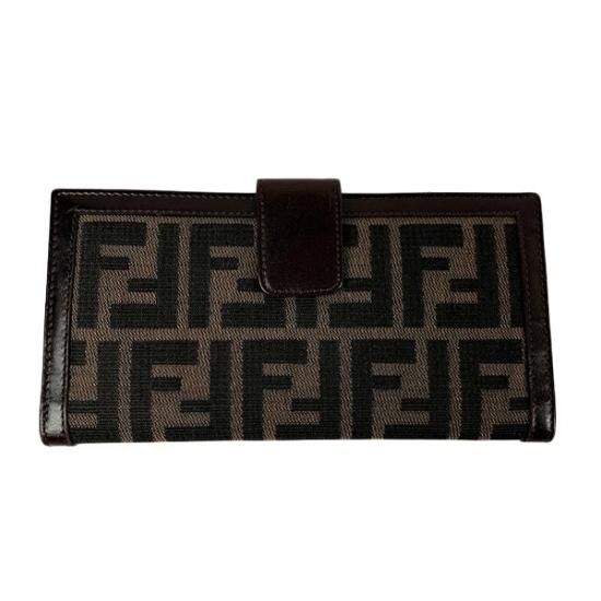 FENDI フェンディ ズッカ柄 キャンバス/レザー Wホック 二つ折り長財布