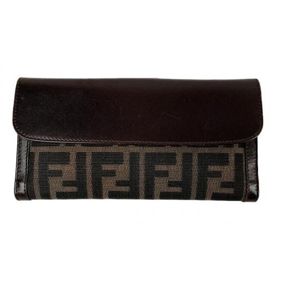 FENDI フェンディ ズッカ柄 キャンバス/レザー Wホック 二つ折り長