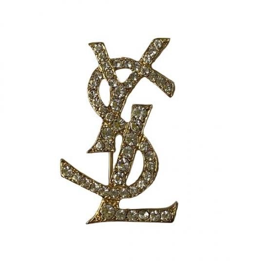 Saint Laurent イヴサンローラン ロゴ ラインストーン ブローチ Cara 公式 1点物ヴィンテージブランドショップ Cara Vintage Select