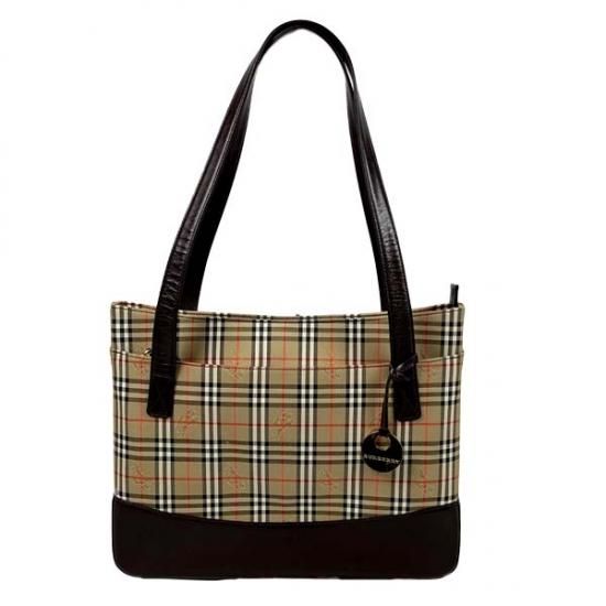 BURBERRY バーバリー チェック柄 キャンバス/レザー トートバッグ 