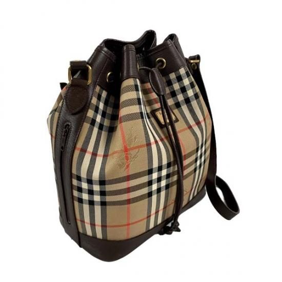 BURBERRY バーバリー チェック柄 キャンバス/レザー 巾着ショルダー