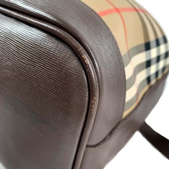 BURBERRY バーバリー チェック柄 キャンバス/レザー 巾着ショルダー