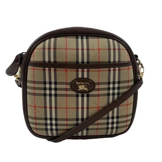 BURBERRY バーバリー チェック柄 キャンバス/レザー ショルダーバッグ