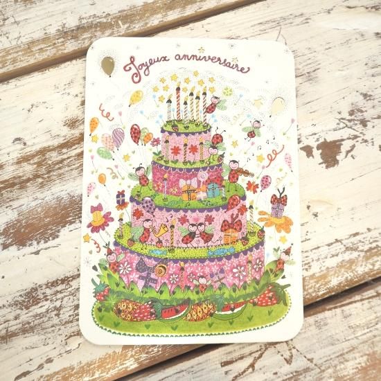 ゴールドポストカード お花とケーキ Birthday カルトダール社 ゴールドポストカード お花とケーキ Birthday カルトダール社