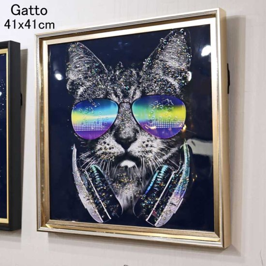 アートフレーム DJキャット/GATTO/猫 絵画 クリスタルピクチャー ...
