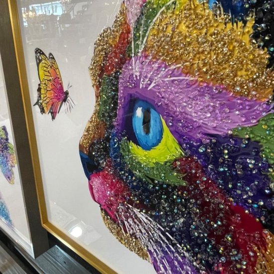 アートフレーム 猫と蝶B 絵画 クリスタルピクチャー| インテリア北欧 