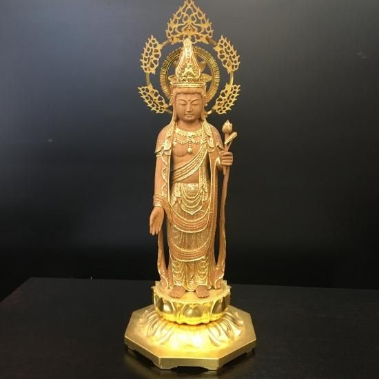 紫檀一刀彫観音菩薩立像 濃