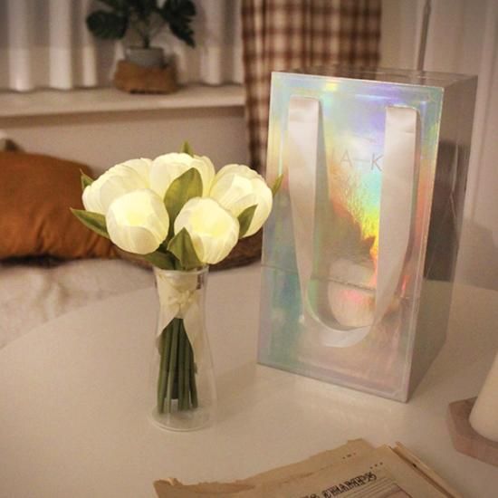 Amazon｜IPOPU ホワイトチューリップ 造花 花束2本 ヴィンテージ