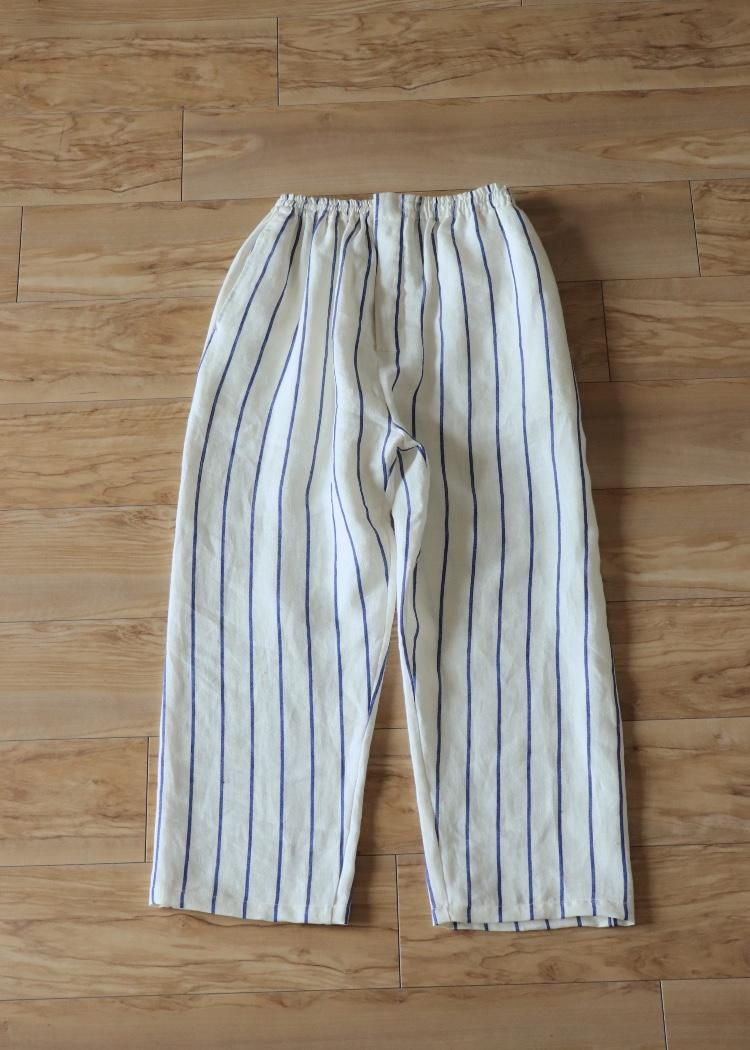 GABRIELA COLL GARMENTS SOLBIATI LINEN STRIPED GATHERED TROUSERS / Blue Stripe 