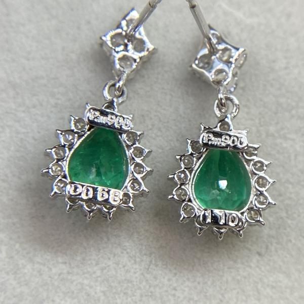 Pm900 天然エメラルド &ダイヤモンド 取り巻きピアス 1.10ct Pm900 天然エメラルド &ダイヤモンド 取り巻きピアス 1.10ct