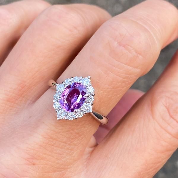 極美レア☆非加熱ラベンダーサファイア ダイヤモンド取り巻きデザイン