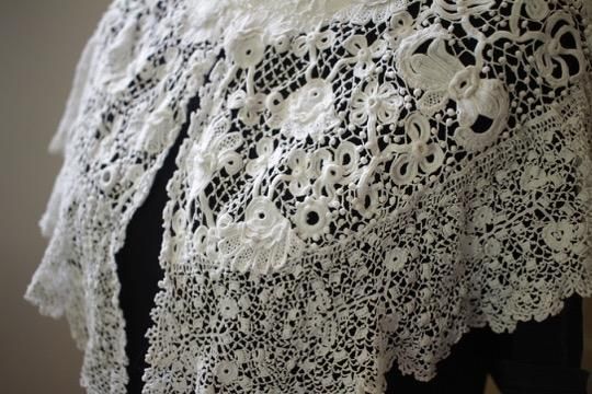 アイリッシュクロッシェレース ケープ 付け襟 24×45cm - アンティーク