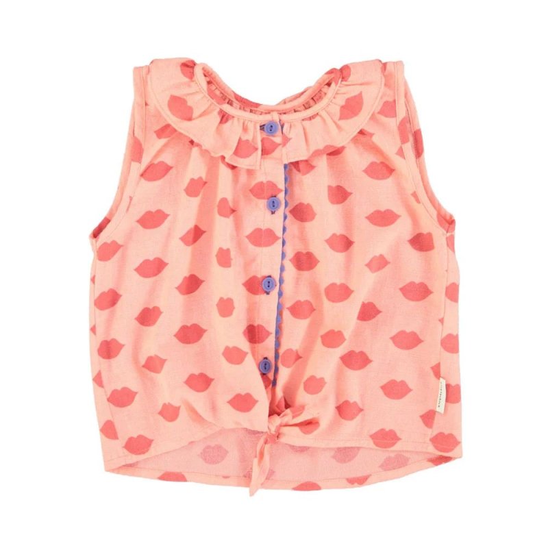 piupiuchick sleeveless shirt w/ collar | pink w/ red lips