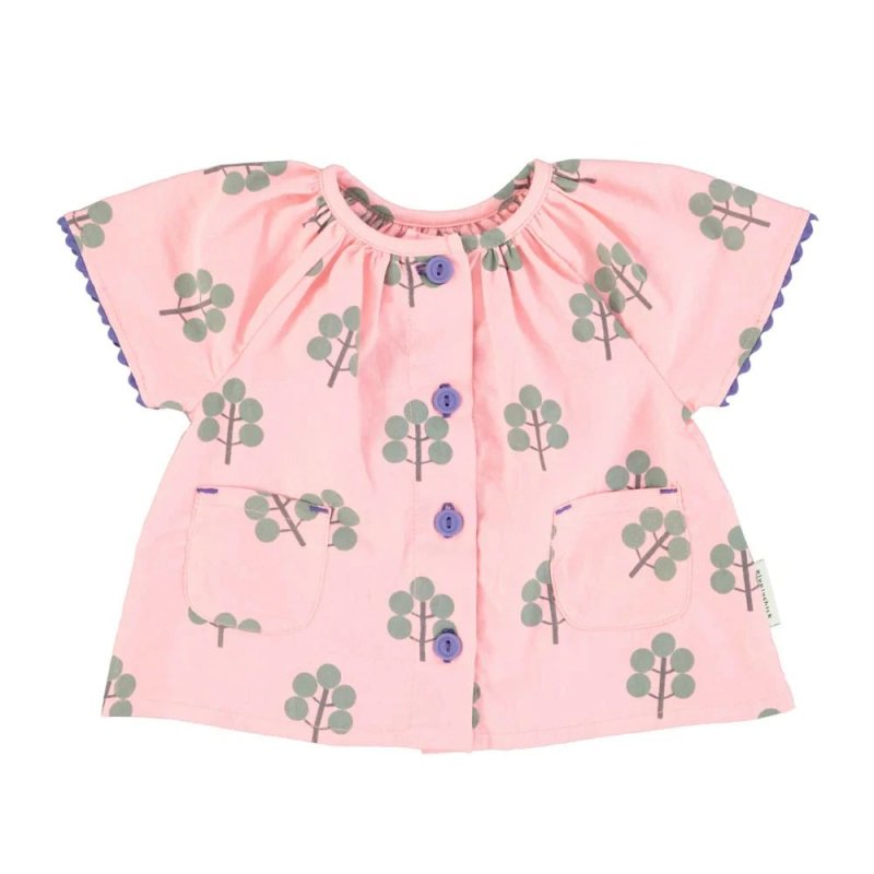 piupiuchick Baby | baby blouse w/ butterfly sleeves | pink w/ green trees