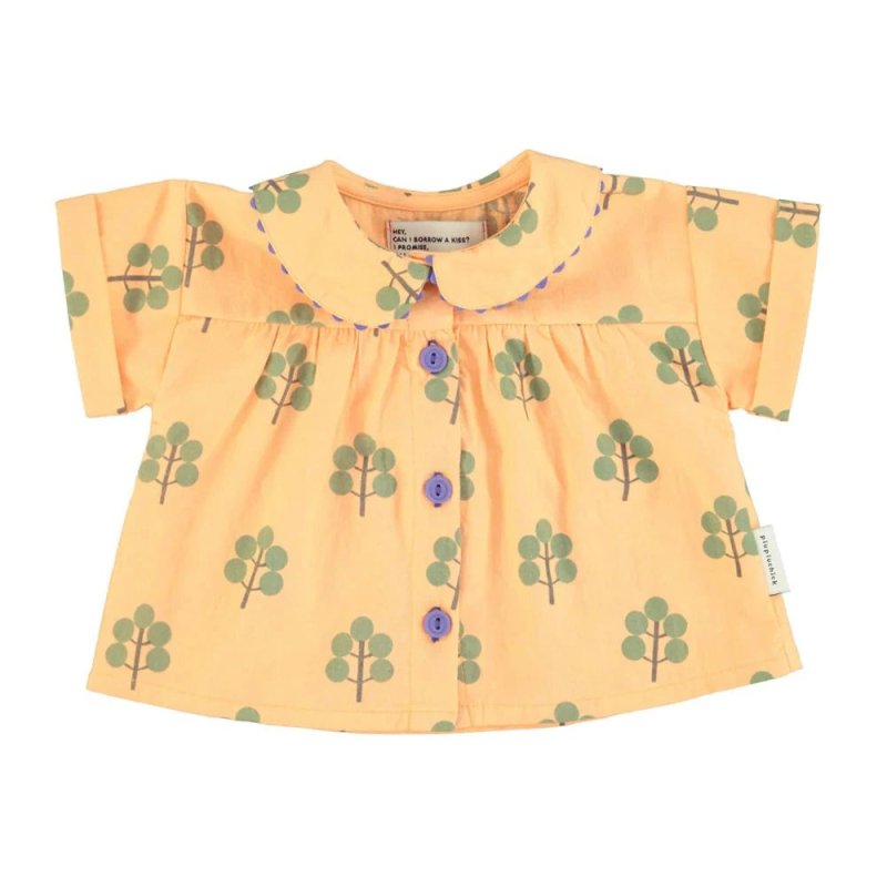 piupiuchick BABY | baby peter pan collar shirt | peach w/ green trees