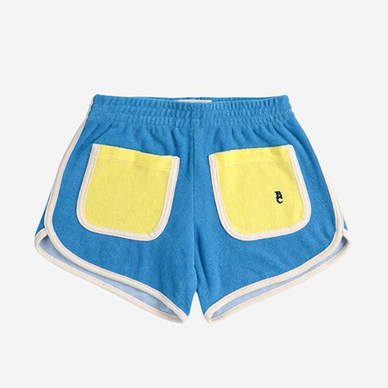 BOBO CHOSES Blue colorblock terry cloth shorts