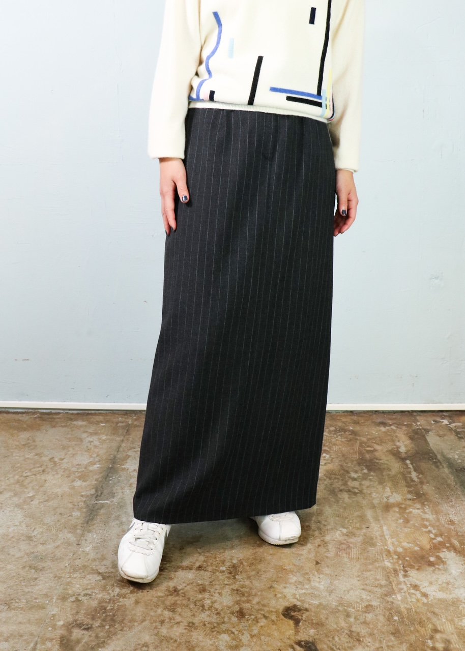 I&I 古着 通販 Wool Mix Striped Maxi Skirt (後ろスリット) 詳細画像