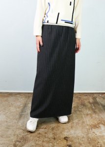Wool Mix Striped Maxi Skirt (後ろスリット)