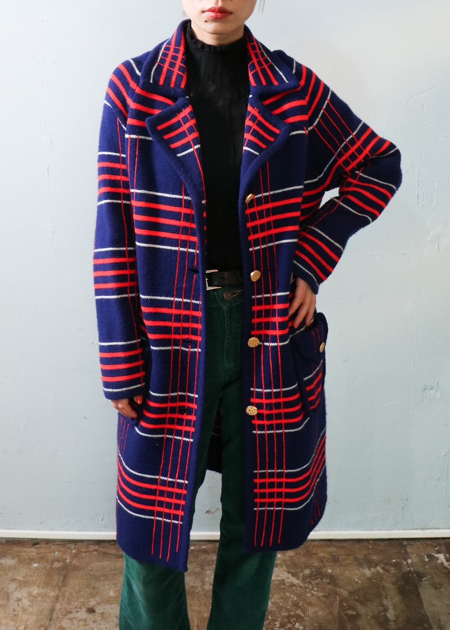 70's Plaid Knit  Coat
