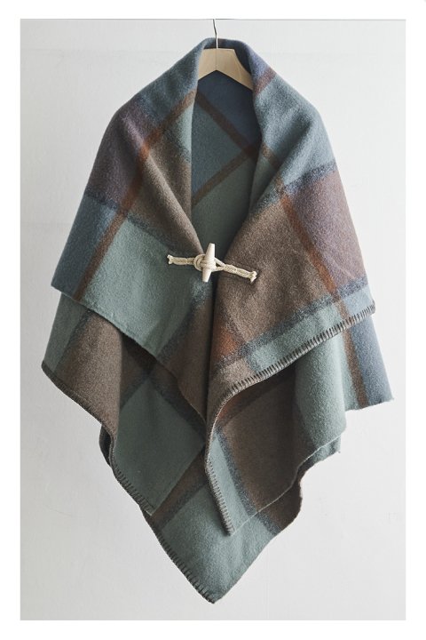 Shetland Wool Check Blanket Poncho