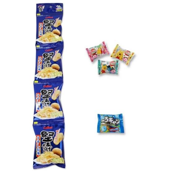 4P(内1)堅あげポテト / プーさんいちごチョコマシュマロ(1個) / コロキャン(ソーダ)(1個) 【学】