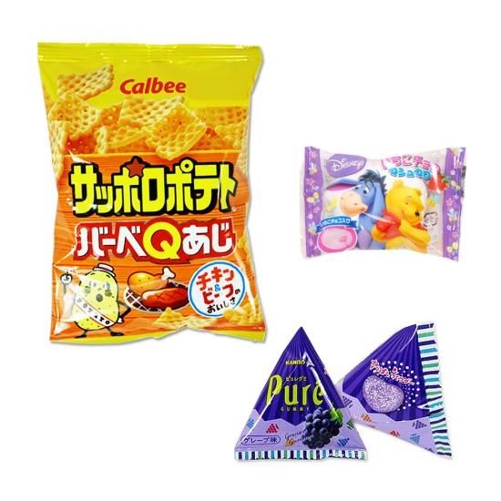 サッポロポテト(1個)(BBQ) / ピュレグミテトラ(1個)(グレープ) / プーさんいちごマシュマロ(1個)【学】