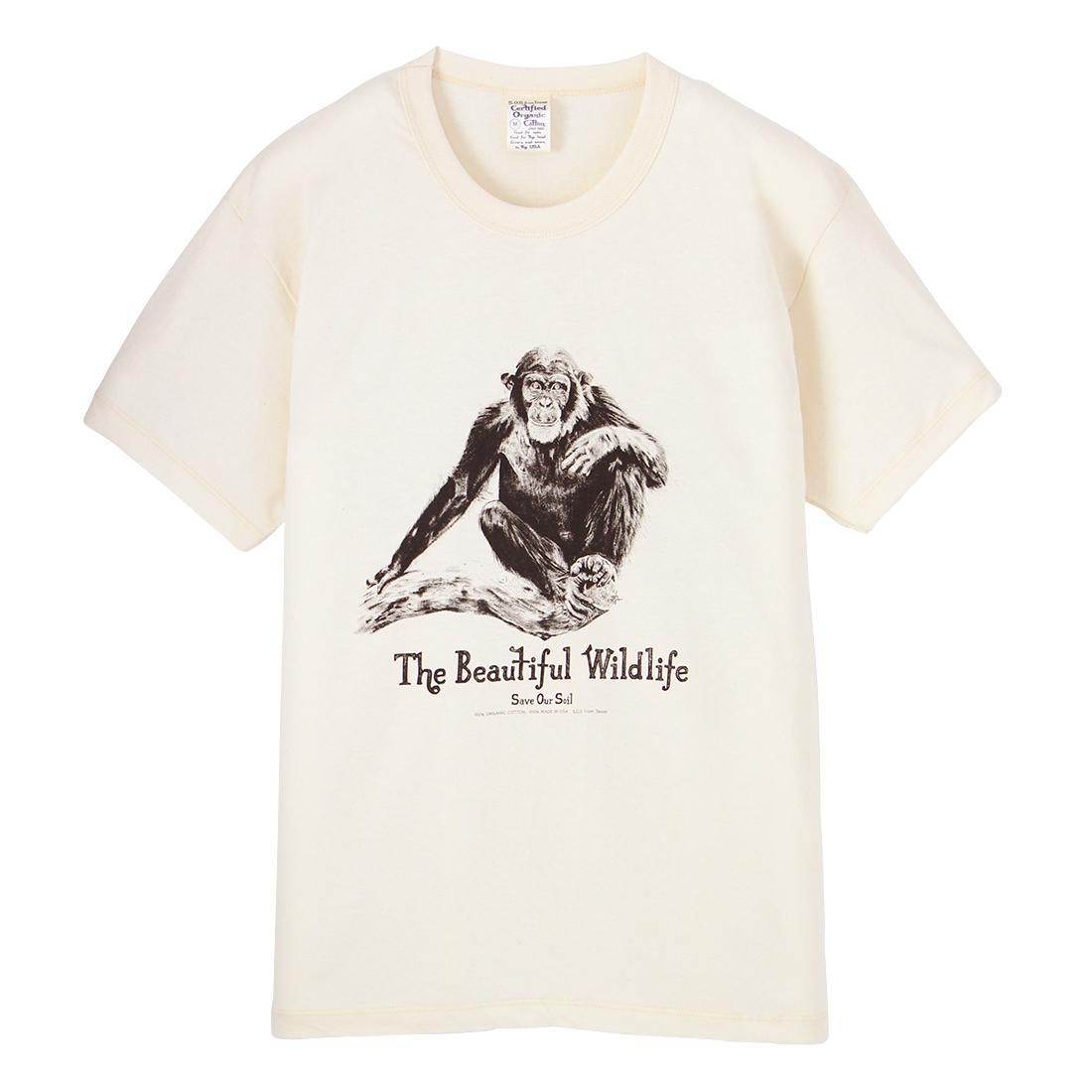 オーガニックコットン アニマルプリント Tシャツ チンパンジー