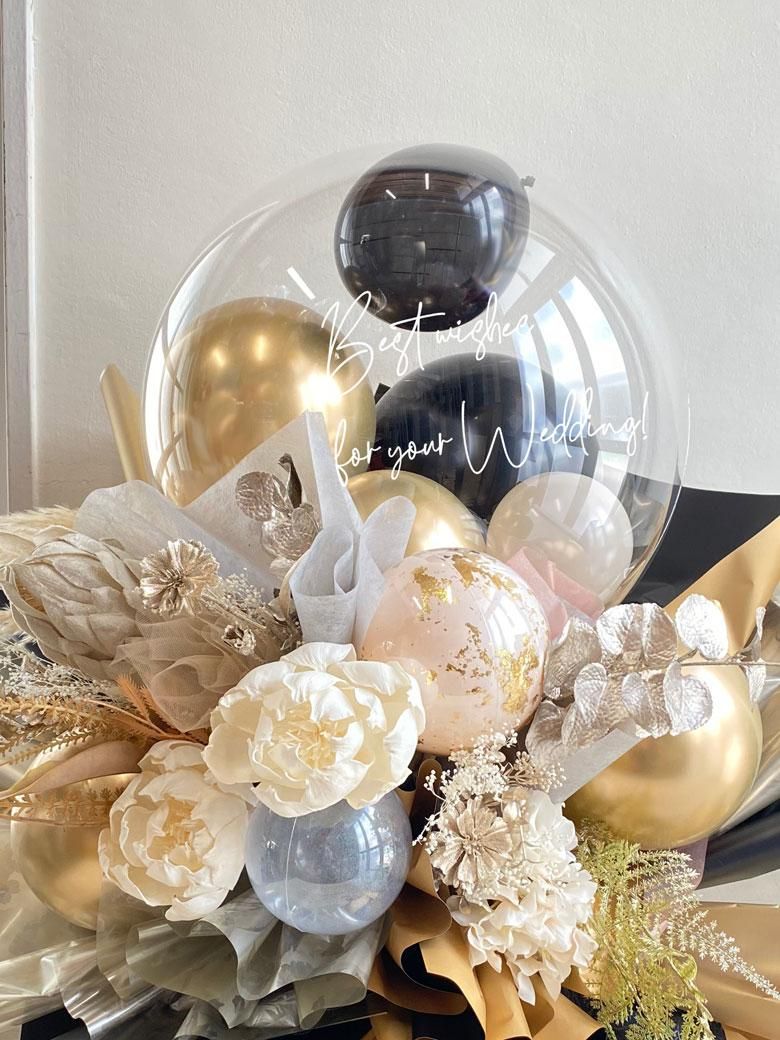 大人オシャレなビッグサプライズブーケ（ブラック＆ゴールド）☆他には