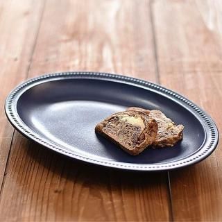 ネイビーリムドット27オーバル 約27cm 青系 洋食器 変形プレート 25cm以上 日本製 美濃焼 業務用 おしゃれ モダン g-1932-01