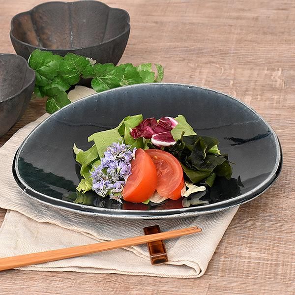 藍楕円たわみ8寸皿 約23.8cm 青系 和食器 変形皿 日本製 美濃焼 藍楕円たわみ8寸皿 約23.8cm 青系 和食器 変形皿 日本製 美濃焼