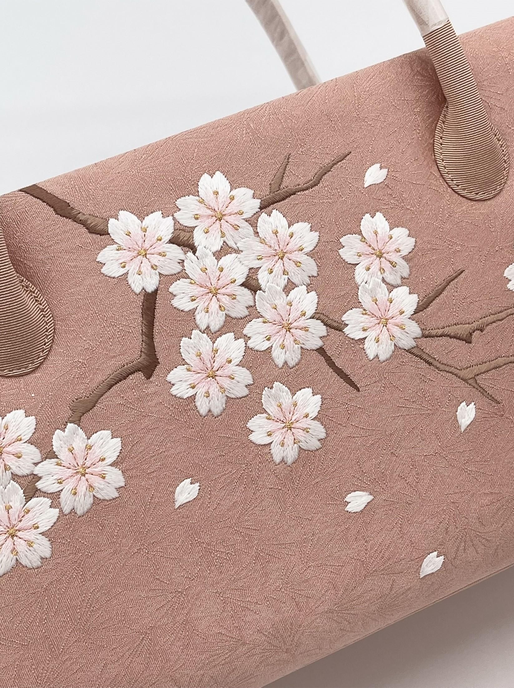 兎金] 利休バッグ（刺繍・こぼれ桜）