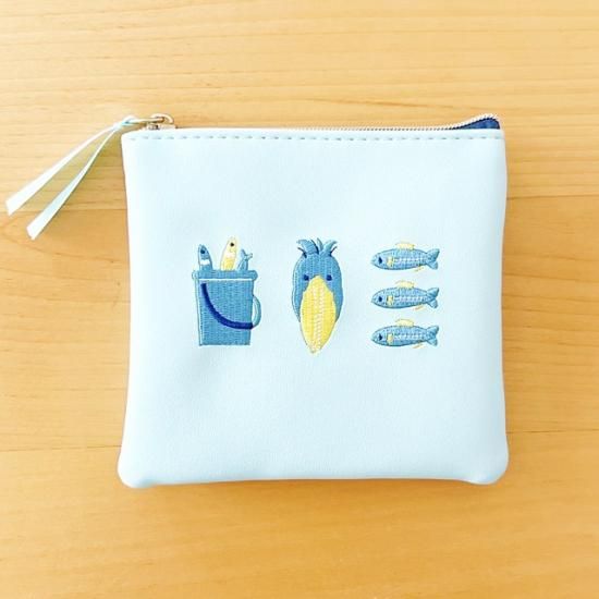 フラットポーチ　ハンドメイド　ハシビロコウＢ　両面パネル生地 フラットポーチ ハンドメイド ハシビロコウB 両面パネル生地