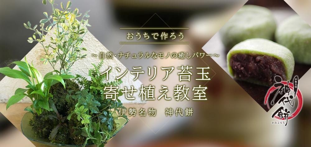おうちで作ろう 「自然・ナチュラルなモノの癒しパワー インテリア苔玉寄せ植え教室」 & 勢乃國屋 神代餅