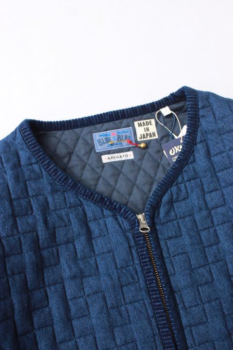 blueblue ブルーブルー　サシコ　キルト ノーカラーZIPジャケット
