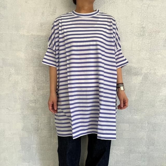 トップス R&D.M GAUZE BORDER DROP SHOULDER SHIRT R&D.M.Co- GAUZE BORDER OVERSIZE H/T SHIRT