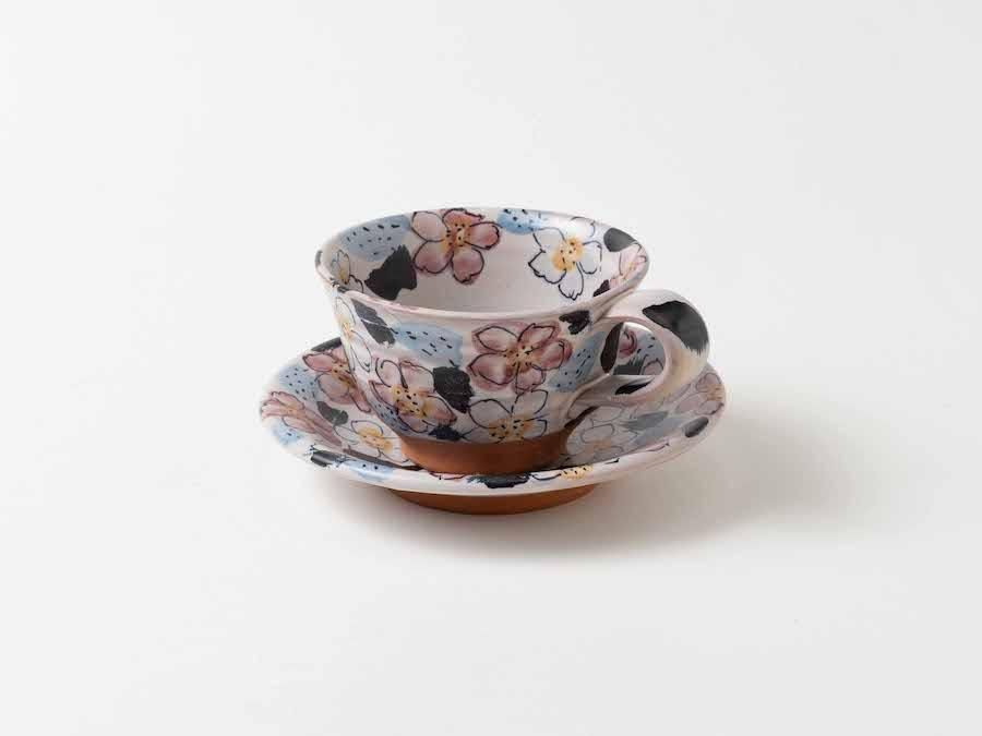 堂前守人　カップ&ポット 堂前守人・陶器作品】｜ 植物文カップ＆ソーサー（新着・サクラ